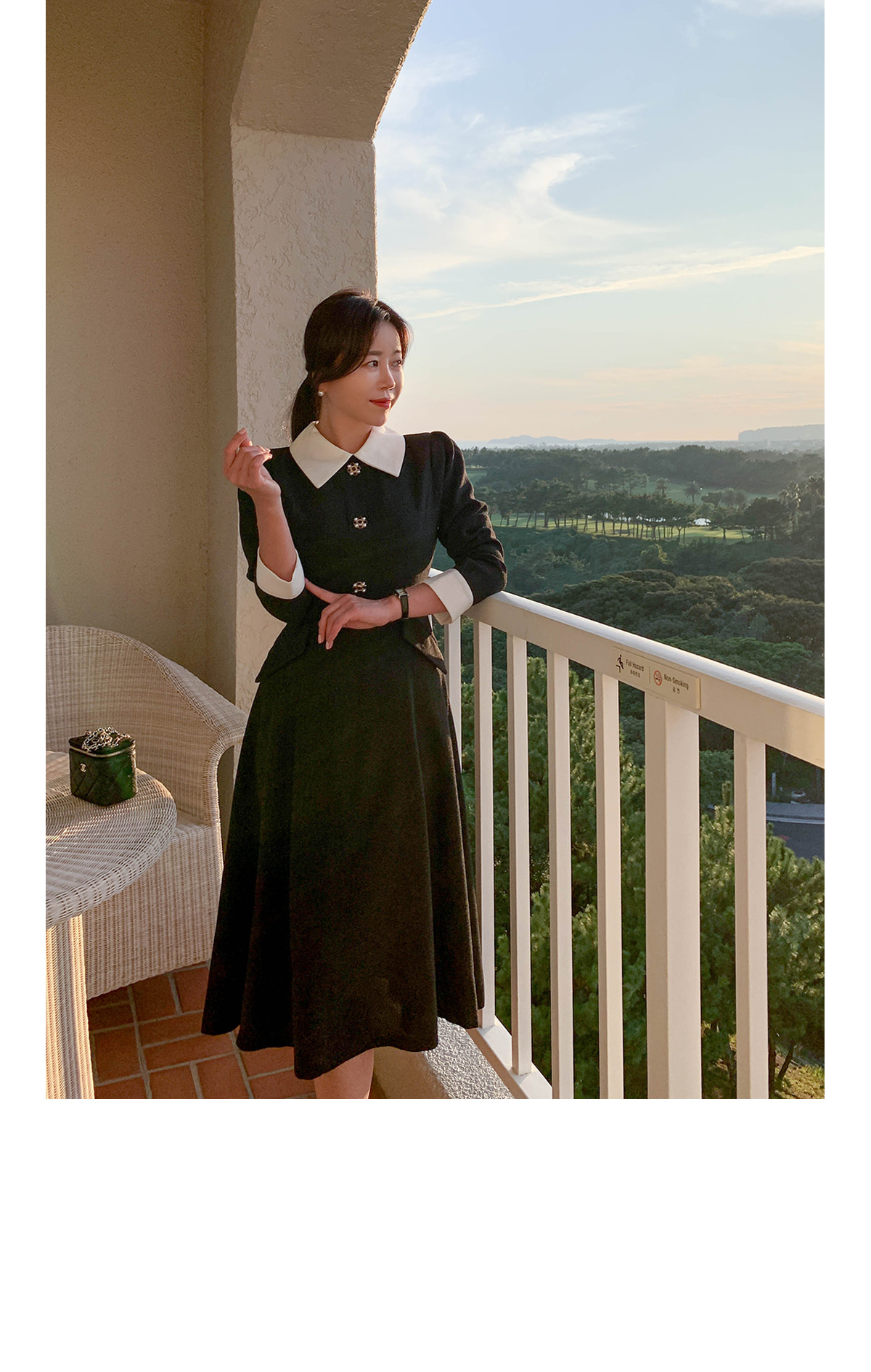 ビジューフェイクボタンツイードワンピース | レディースファッション