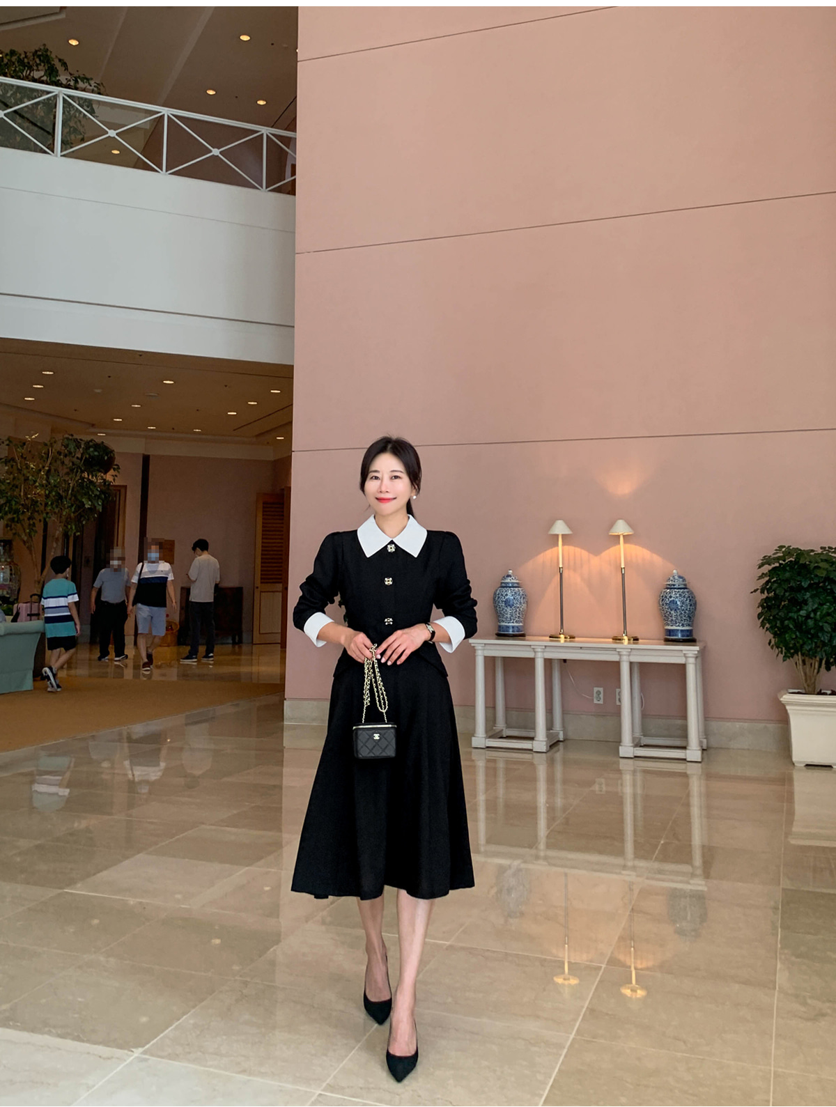 ビジューフェイクボタンツイードワンピース | レディースファッション