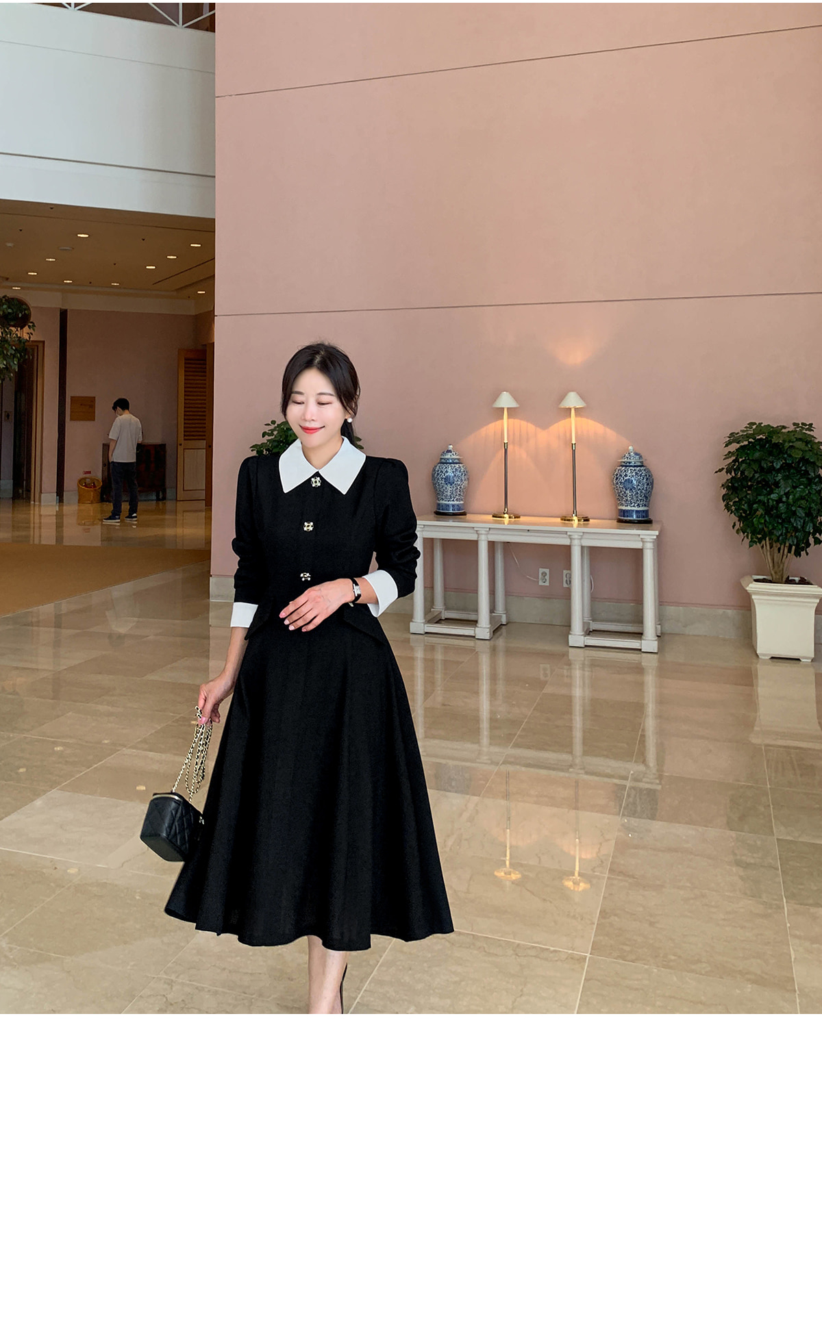 ビジューフェイクボタンツイードワンピース | レディースファッション