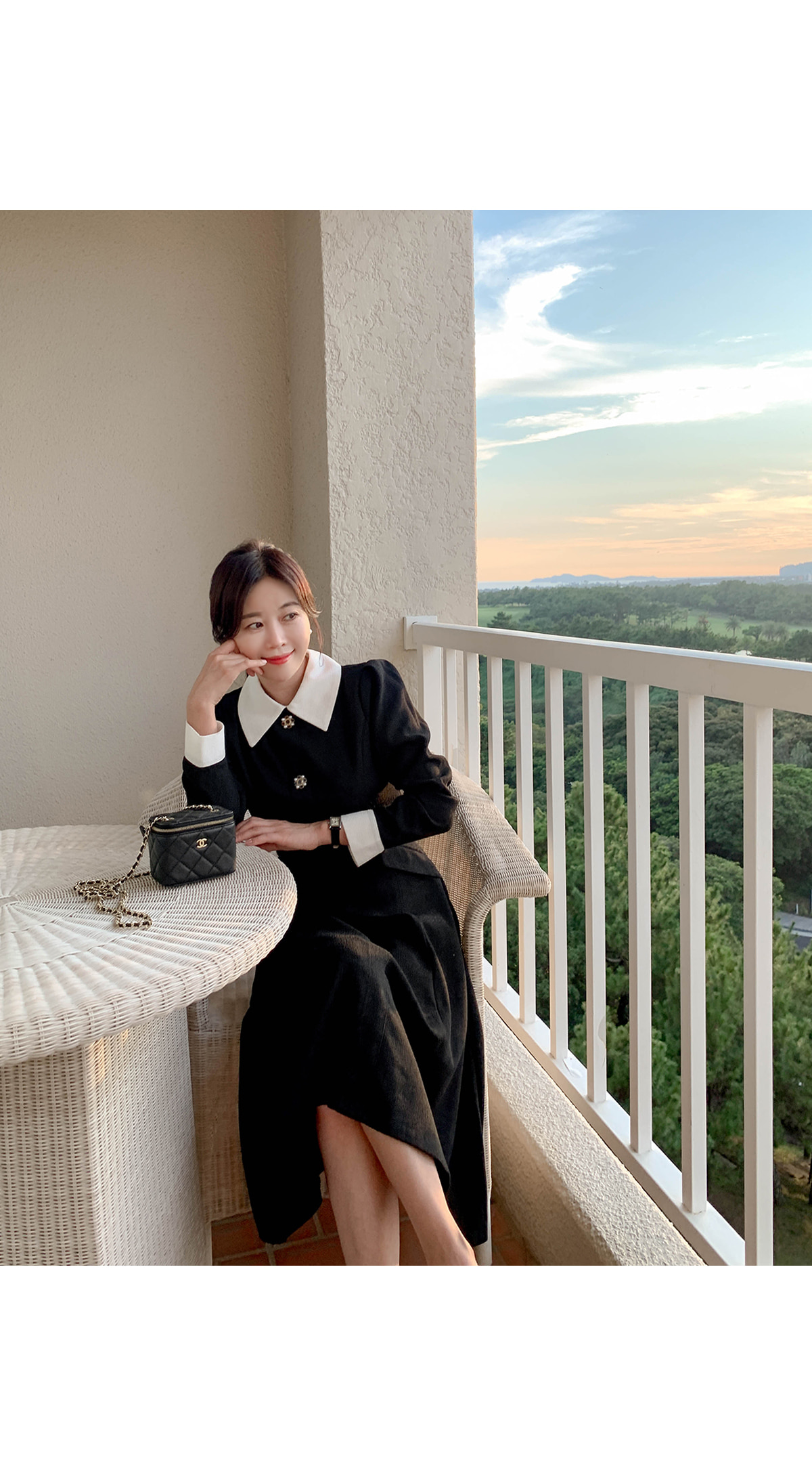 ビジューフェイクボタンツイードワンピース | レディースファッション