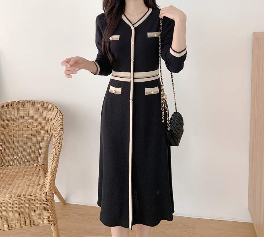 配色ラインニットワンピース | レディースファッション通販 - DHOLIC