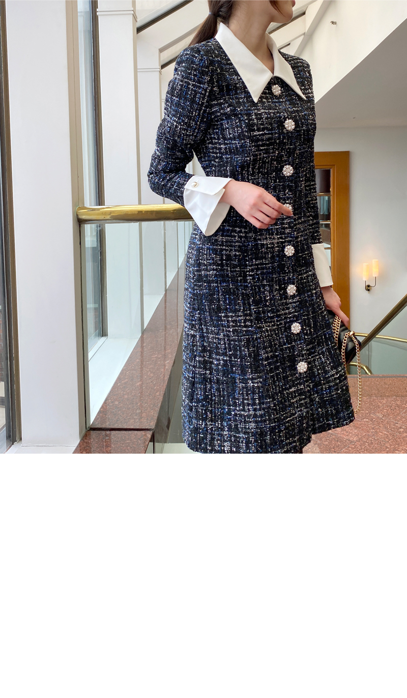 配色カラーツイードワンピース | レディースファッション通販