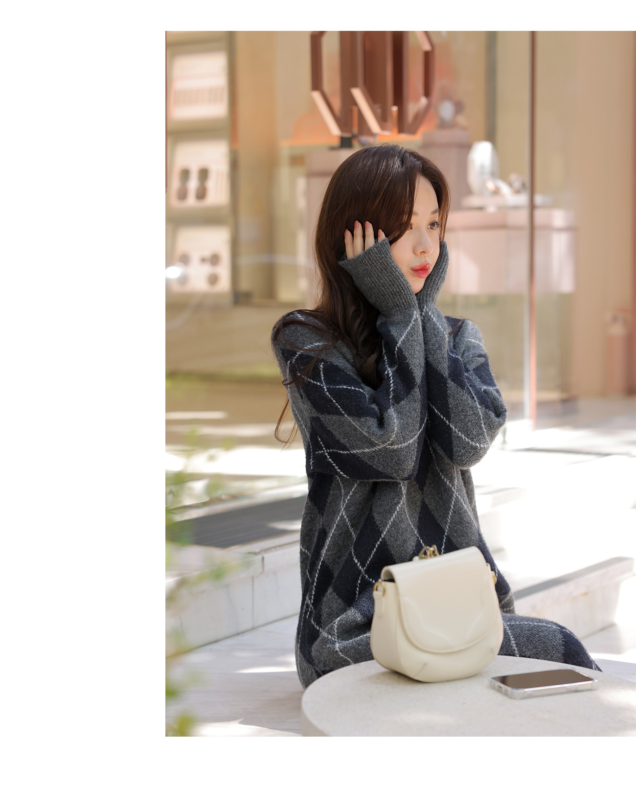 アーガイルVネックニットワンピース | レディースファッション通販