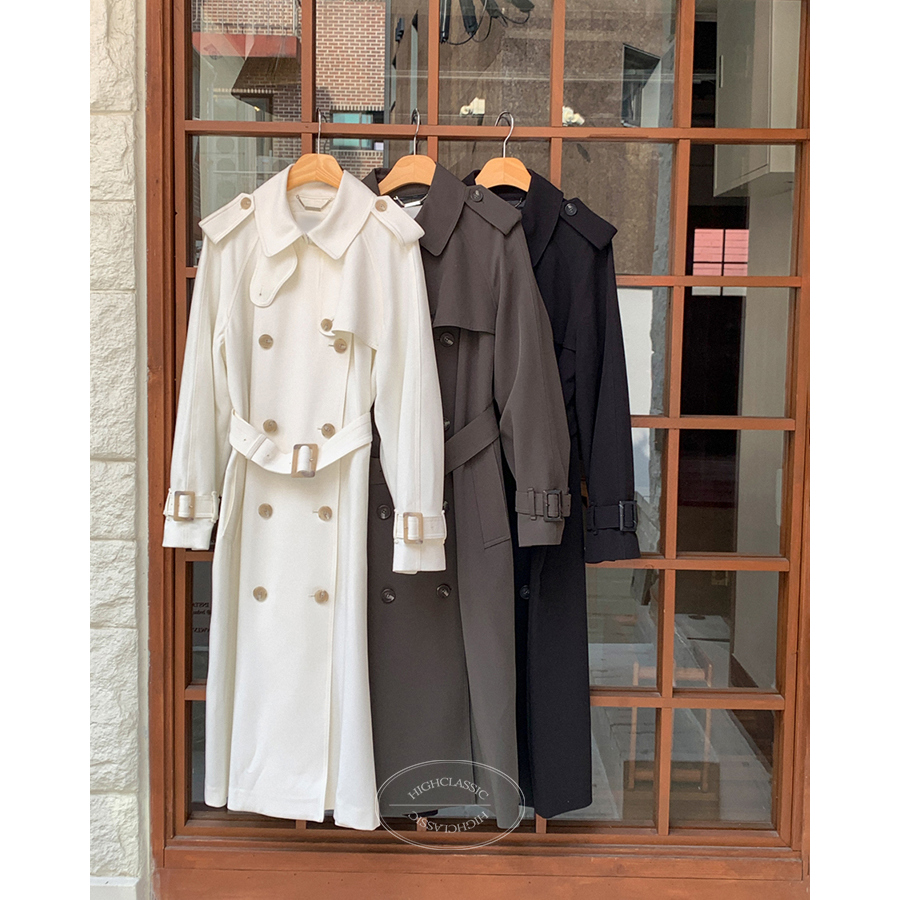 ベルト付ダブルボタンロングトレンチコート | レディースファッション