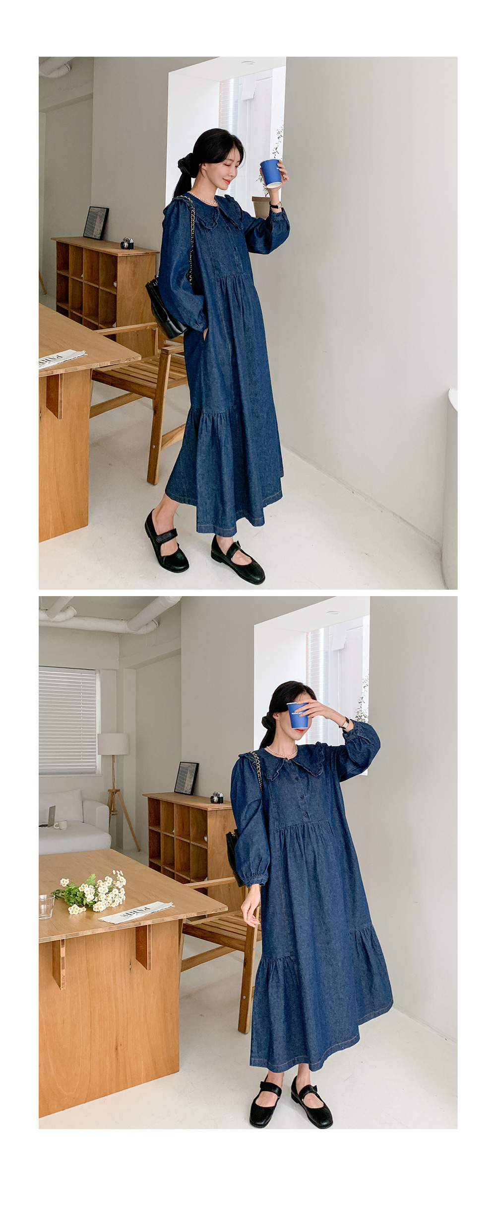 フリルセーラーカラーデニムワンピース | レディースファッション通販