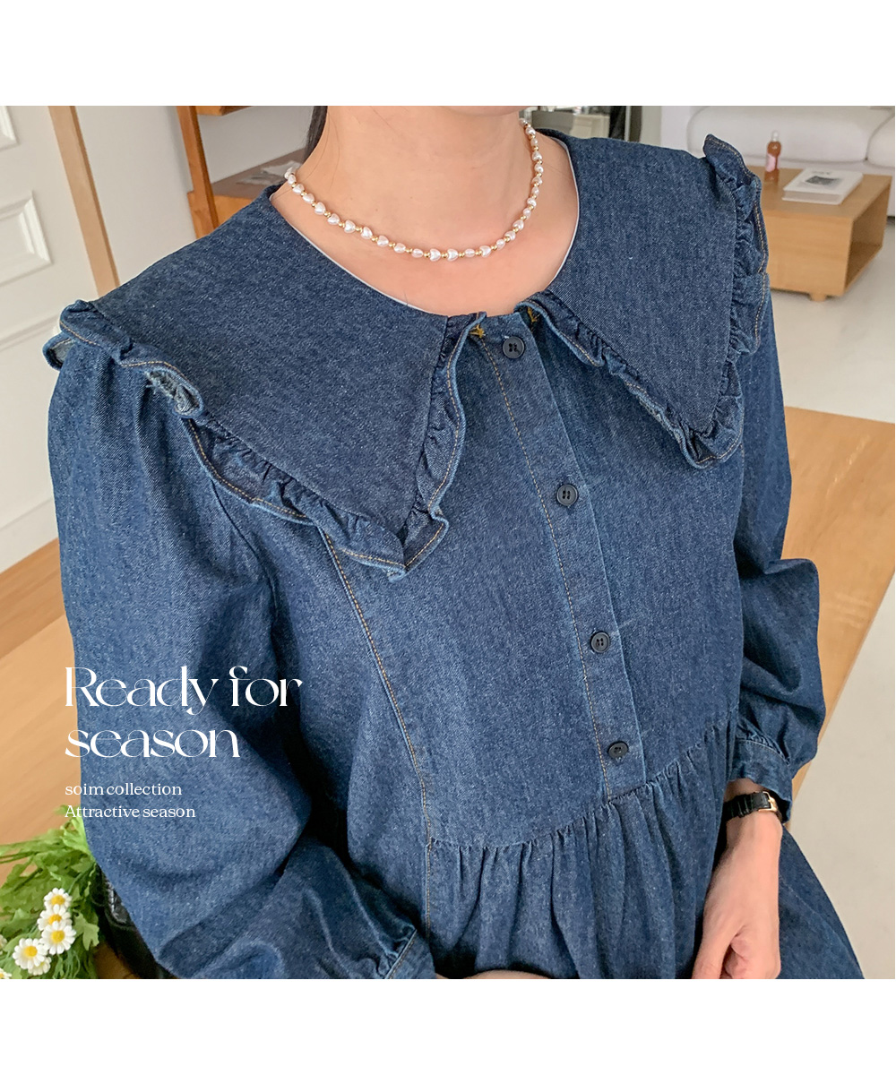 フリルセーラーカラーデニムワンピース | レディースファッション通販