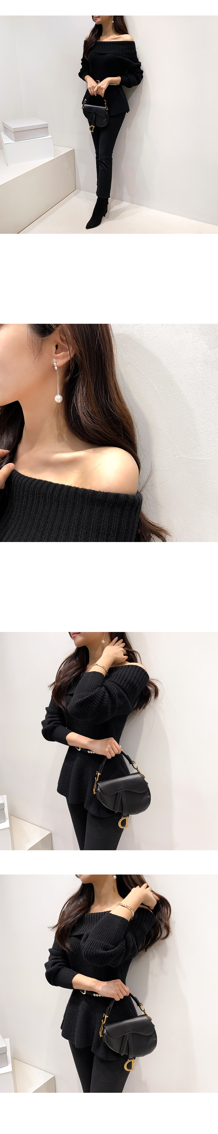 sheller オフショルダー ニット ペプラムトップス ブラック off shoulder knit peplum tops – shéller / シェリエ