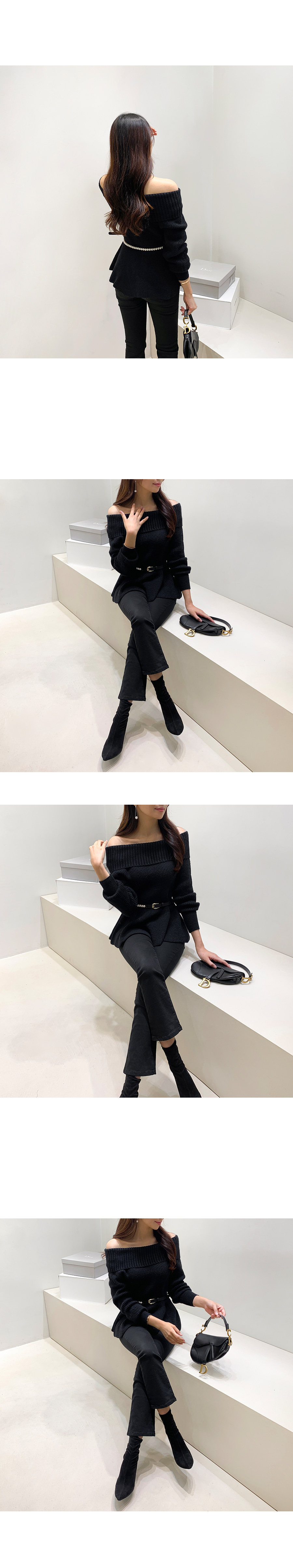 sheller オフショルダー ニット ペプラムトップス ブラック off shoulder knit peplum tops – shéller / シェリエ