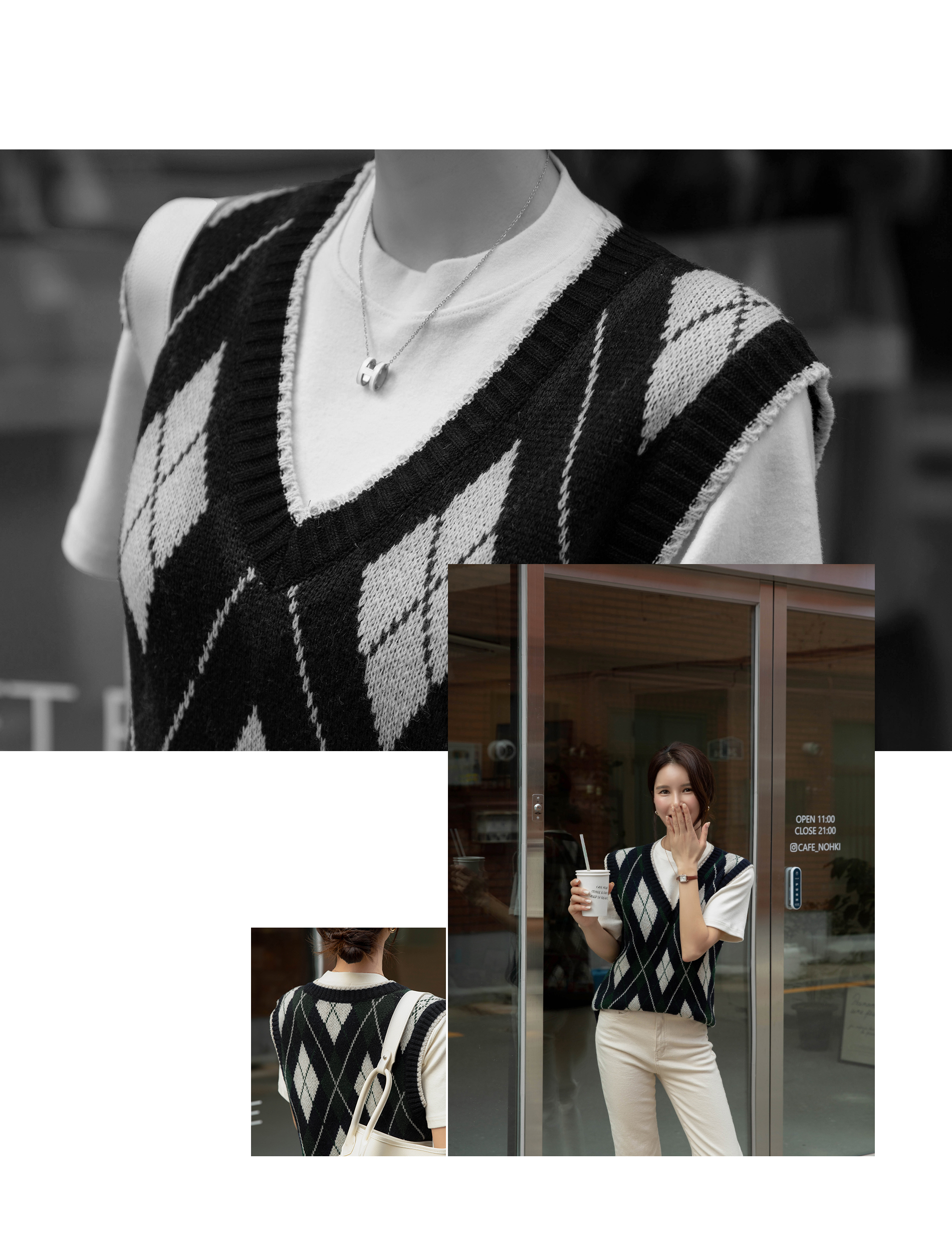 ウール混アーガイルチェックニットベスト | レディース