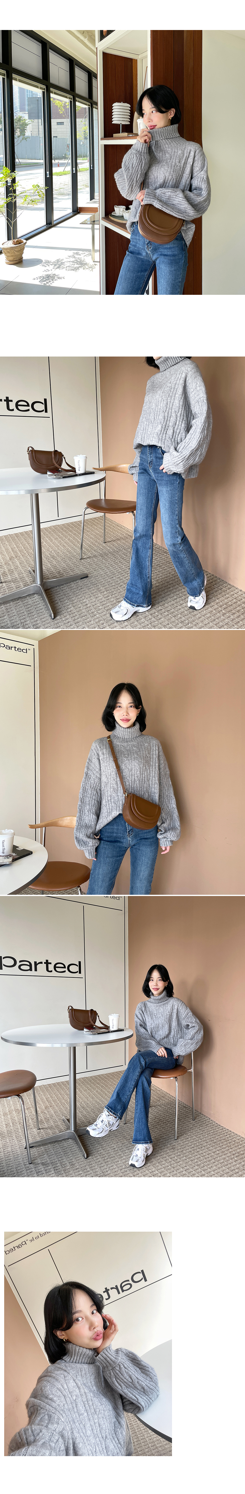 DWD グレー タートルネック セーター Dマーク ニット レディース トップス タートルネック セーター