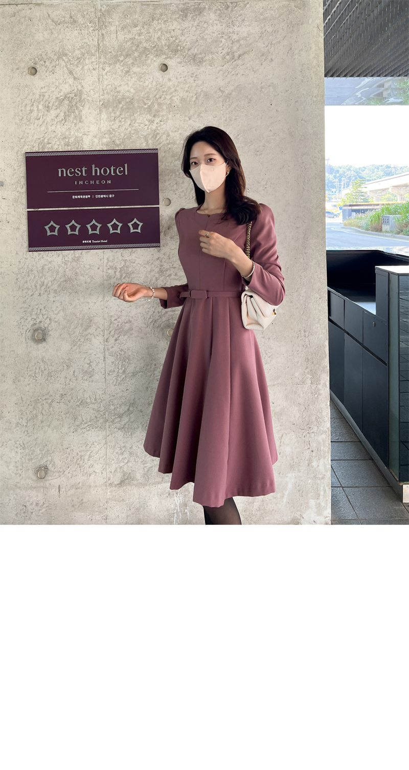 ベルト付ダーツラインフレアワンピース | レディースファッション通販