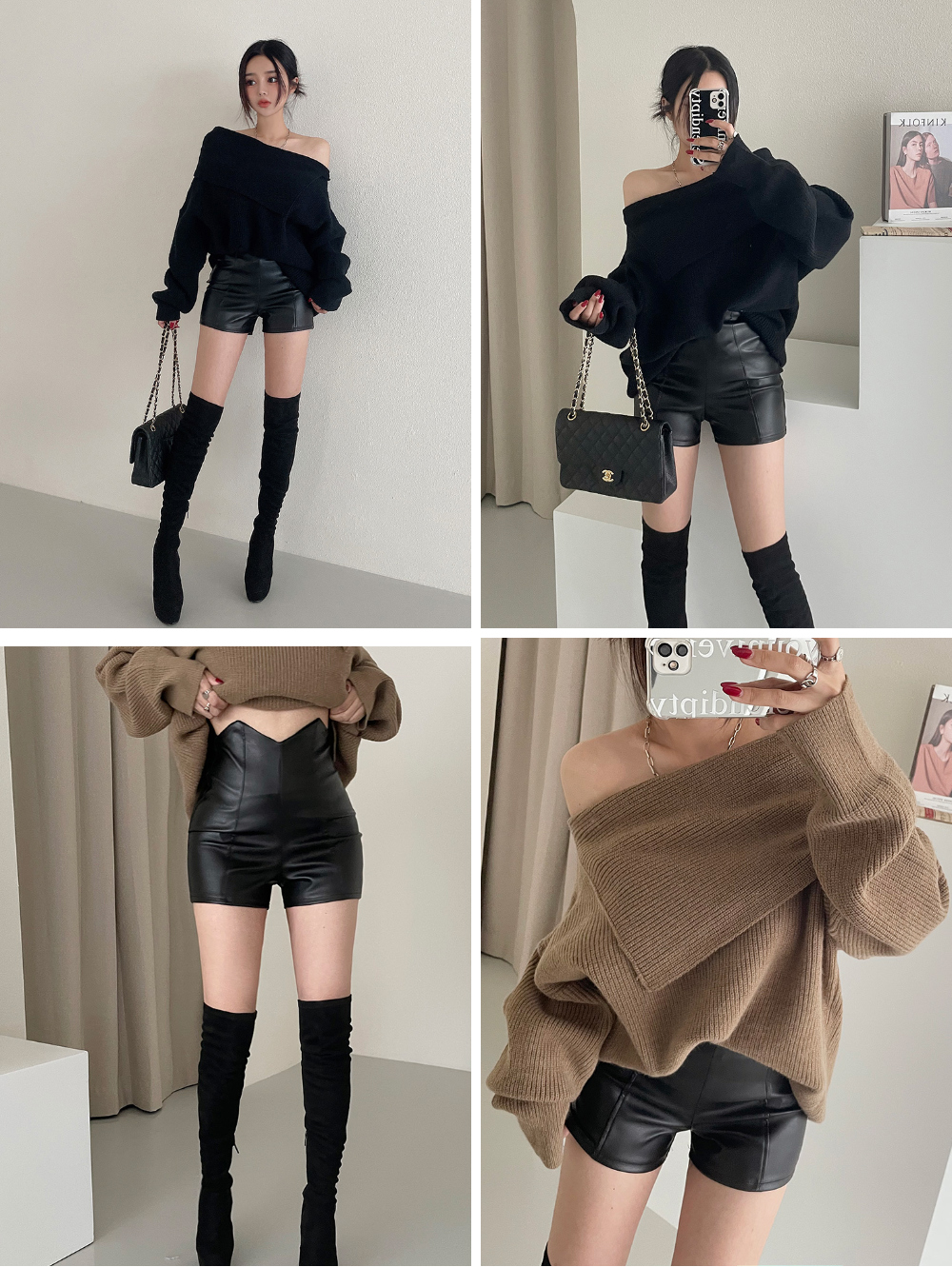 ハイウエストレザー調切替ショートパンツ | レディース ハイウエストレザー調切替ショートパンツ | レディース