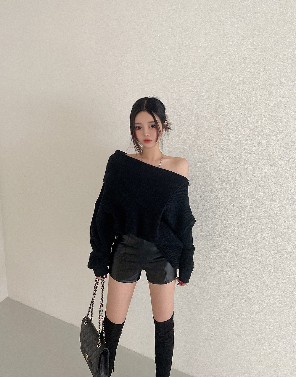 ハイウエストレザー調切替ショートパンツ | レディース