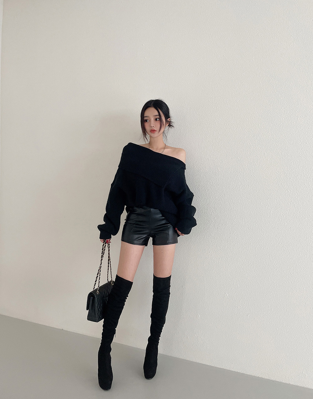 ハイウエストレザー調切替ショートパンツ | レディース