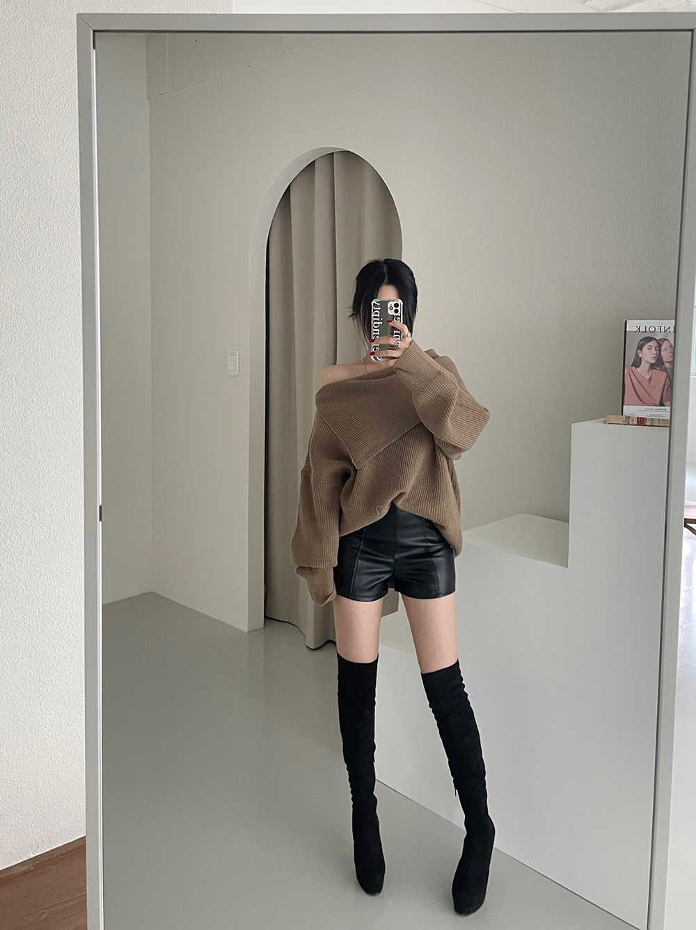 ハイウエストレザー調切替ショートパンツ | レディース