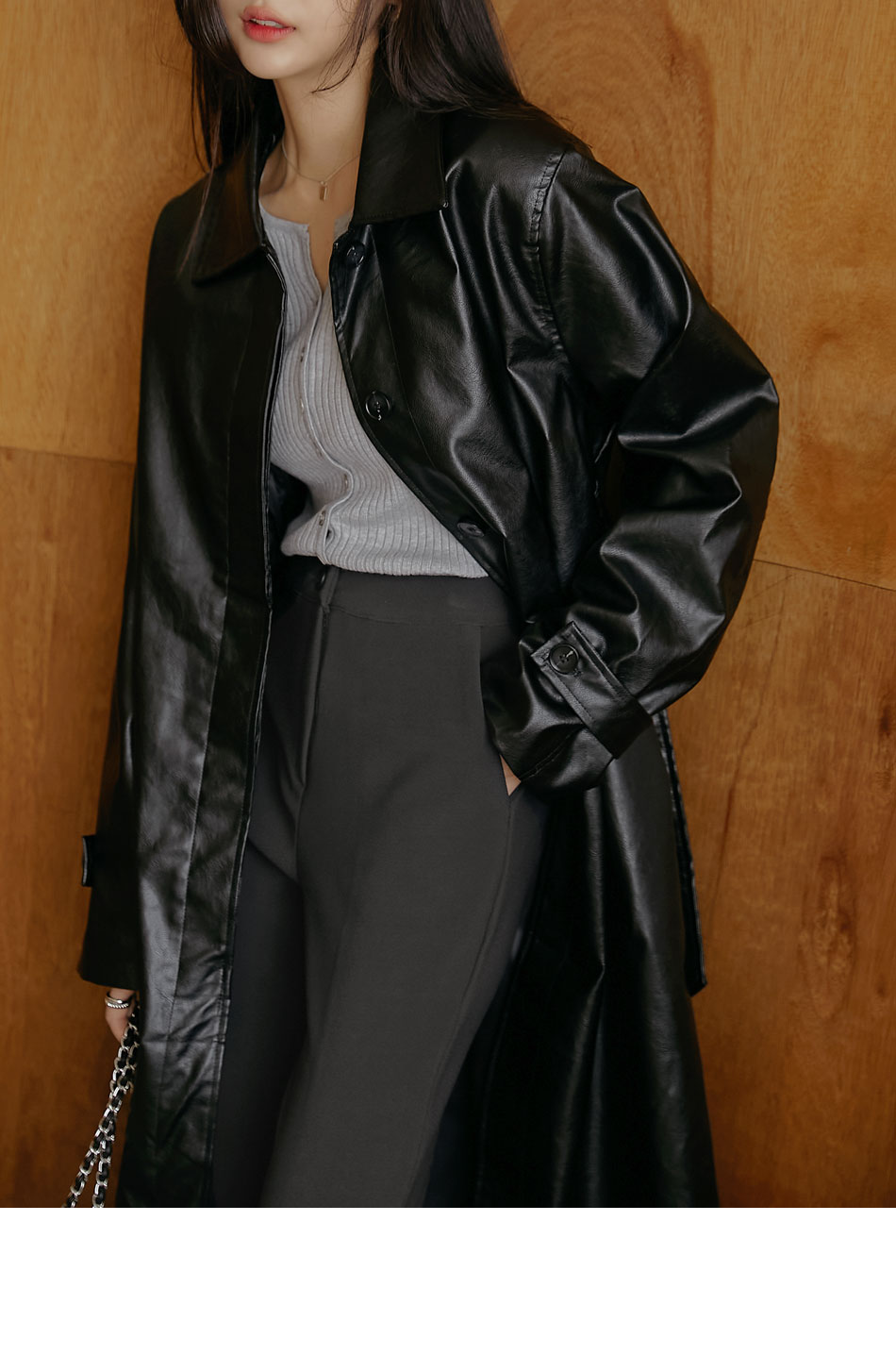 ストラップ付フェイクレザーコート | レディースファッション通販 - DHOLIC