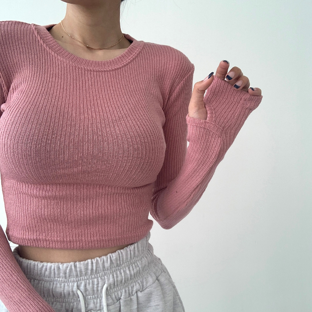 サムホールクロップドスリムTシャツ | レディースファッション
