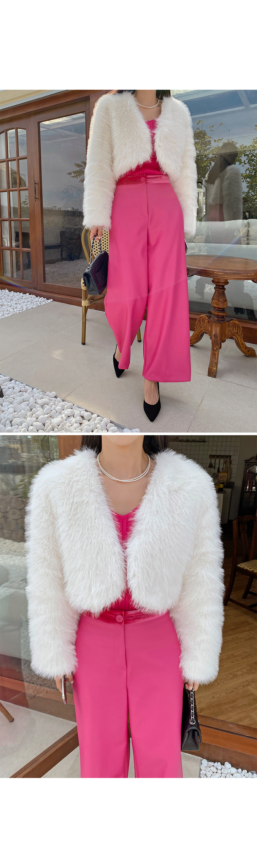 フェイクファークロップドオープンジャケット | レディース