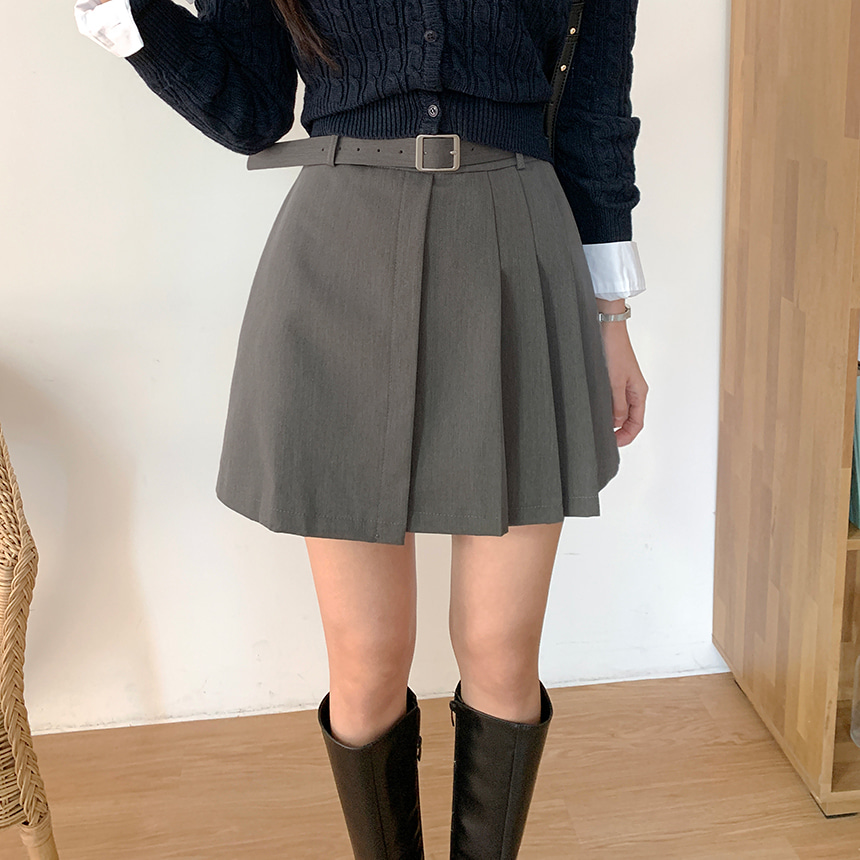 パンツ裏地ベルト付サイドプリーツミニスカート | レディース パンツ裏地ベルト付サイドプリーツミニスカート | レディース
