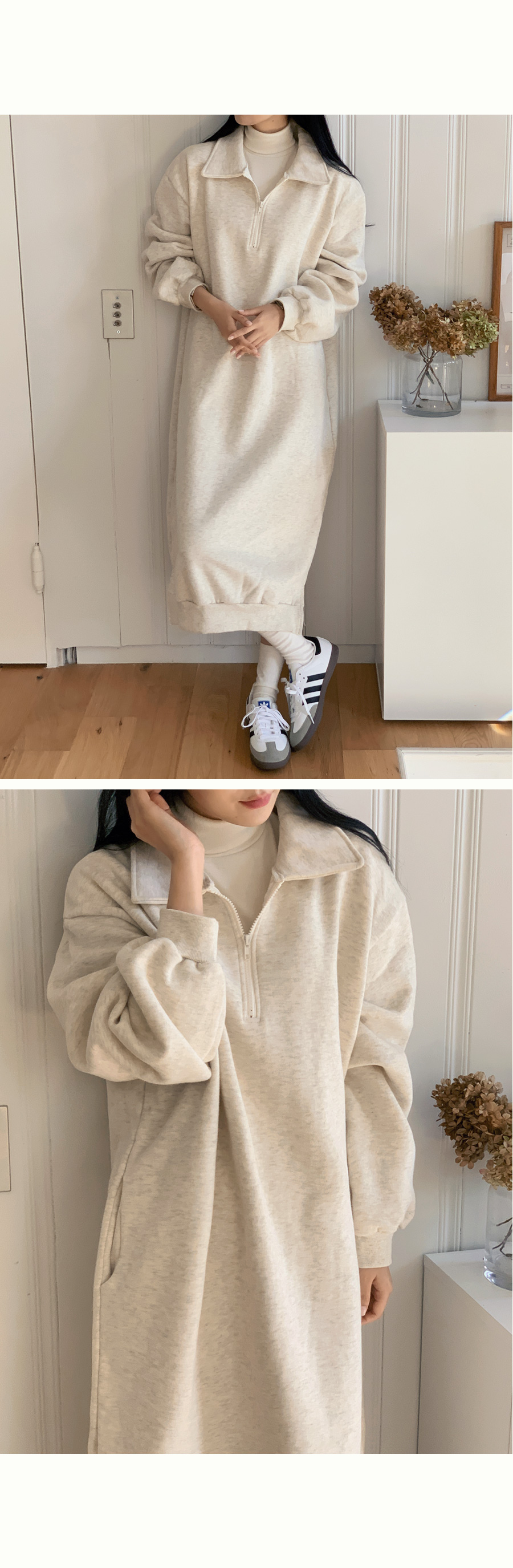 裏起毛ハーフジップスウェットワンピース | レディースファッション
