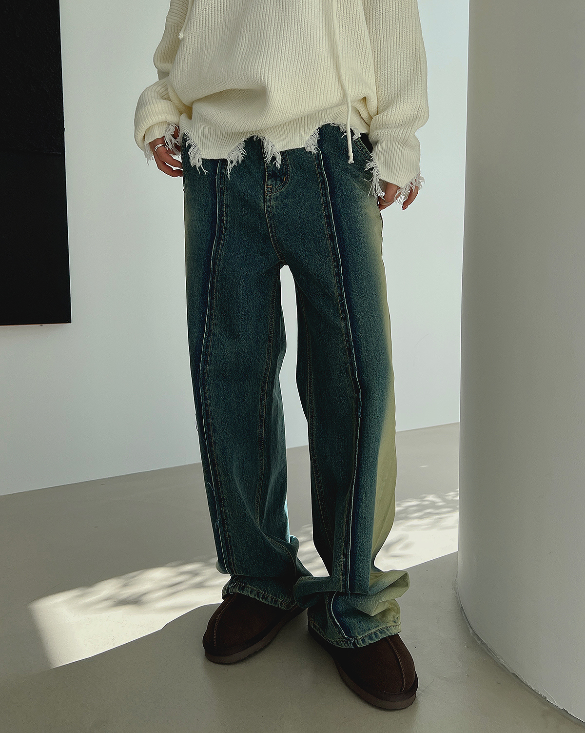 センターステッチワイドデニムパンツ | レディースファッション