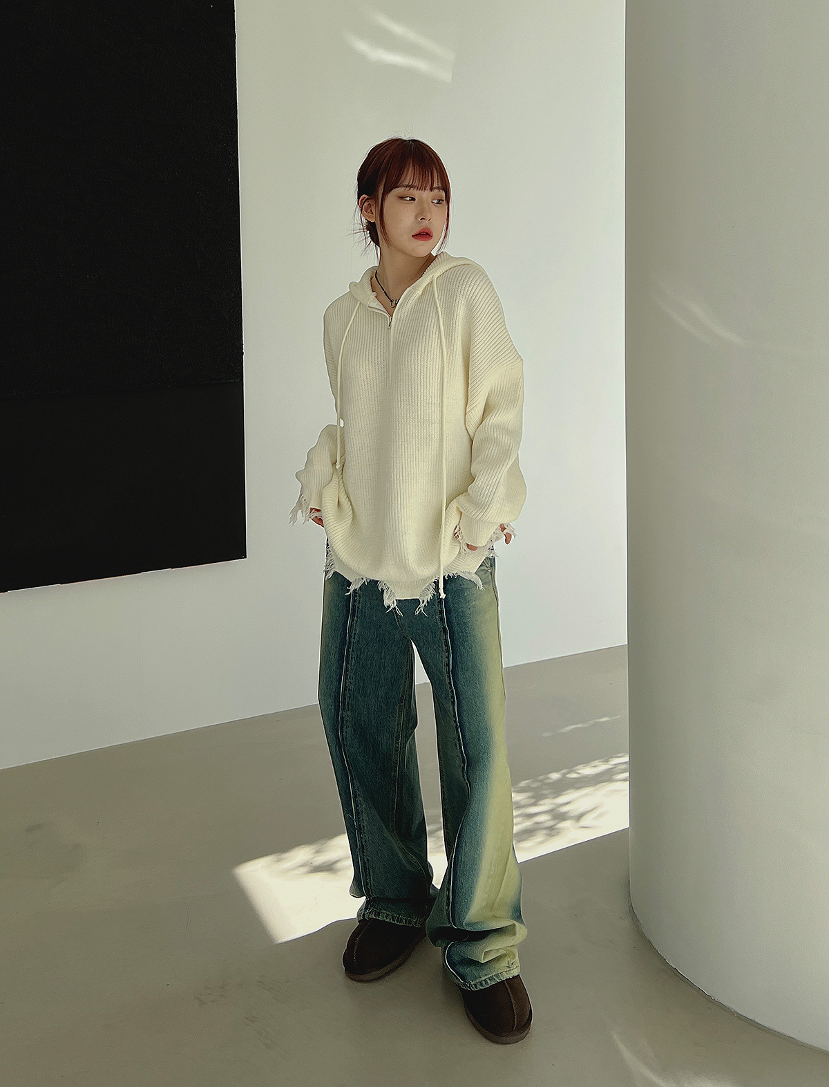 センターステッチワイドデニムパンツ | レディースファッション