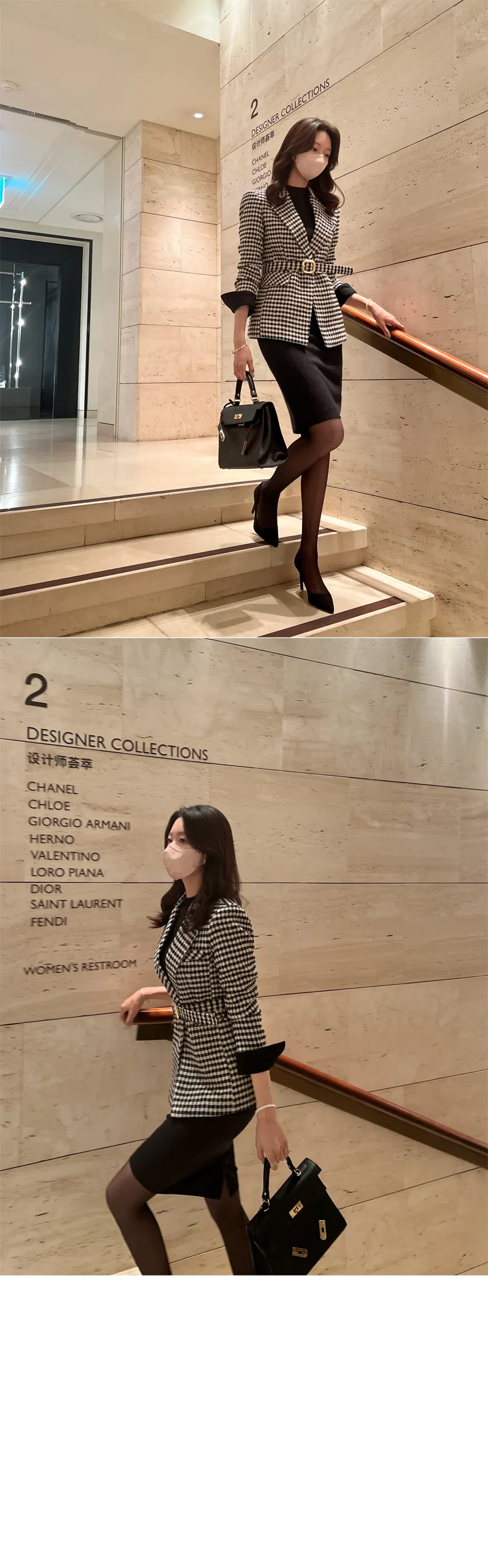 Chloé 】千鳥柄 なにげなく ベルト付きコート