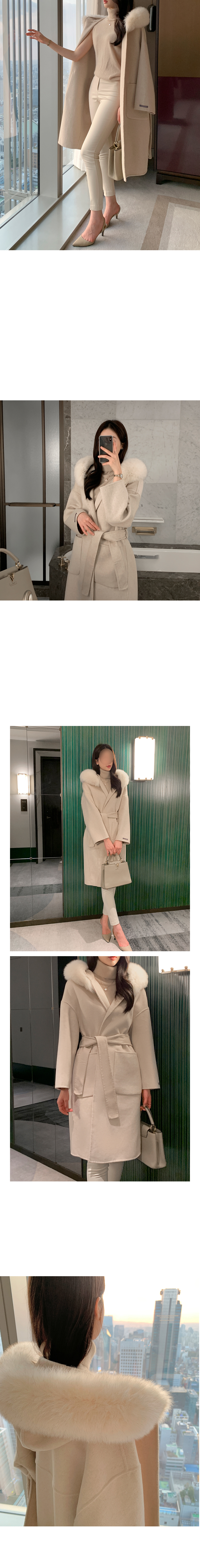 ストラップ付ファーフードロングコート | レディース