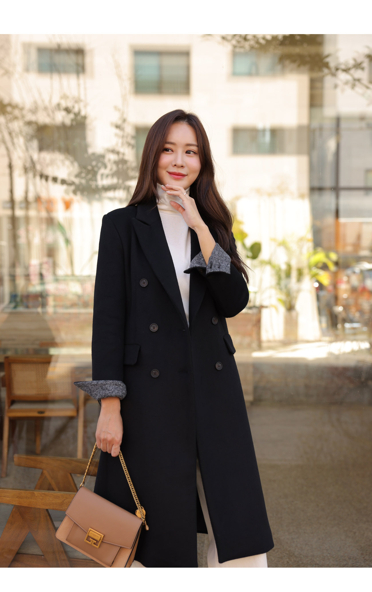 ウール混ダブルブレストロングコート | レディースファッション通販