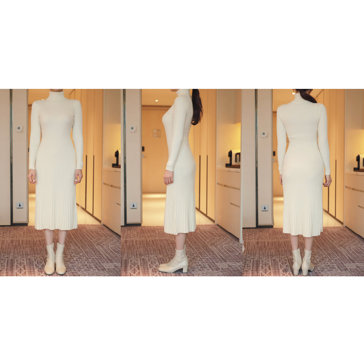 ベルト付タートルネックニットワンピース | レディースファッション