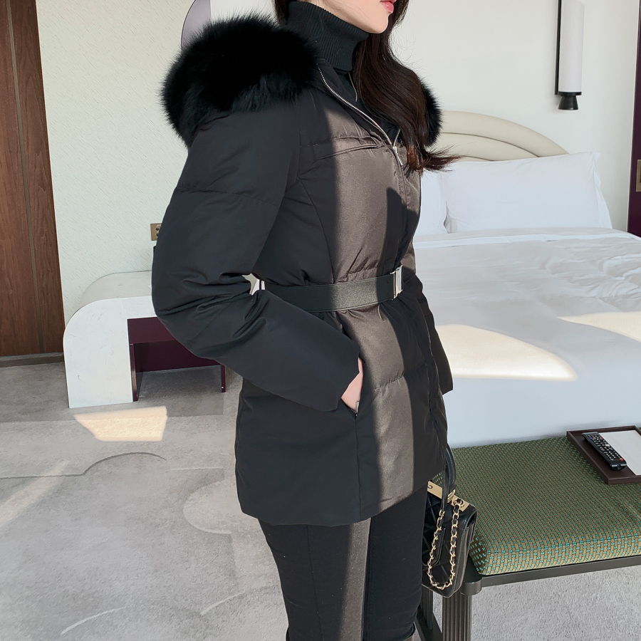 ベルト付ファーフードダウンジャンパー | レディースファッション通販