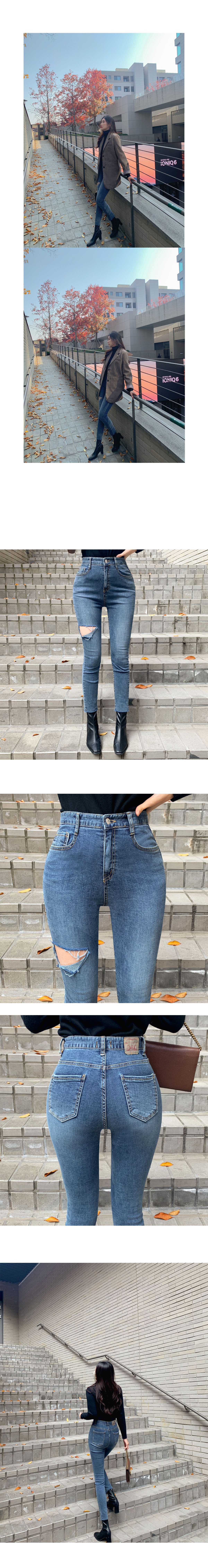 カットダメージスキニーデニムパンツ | レディースファッション