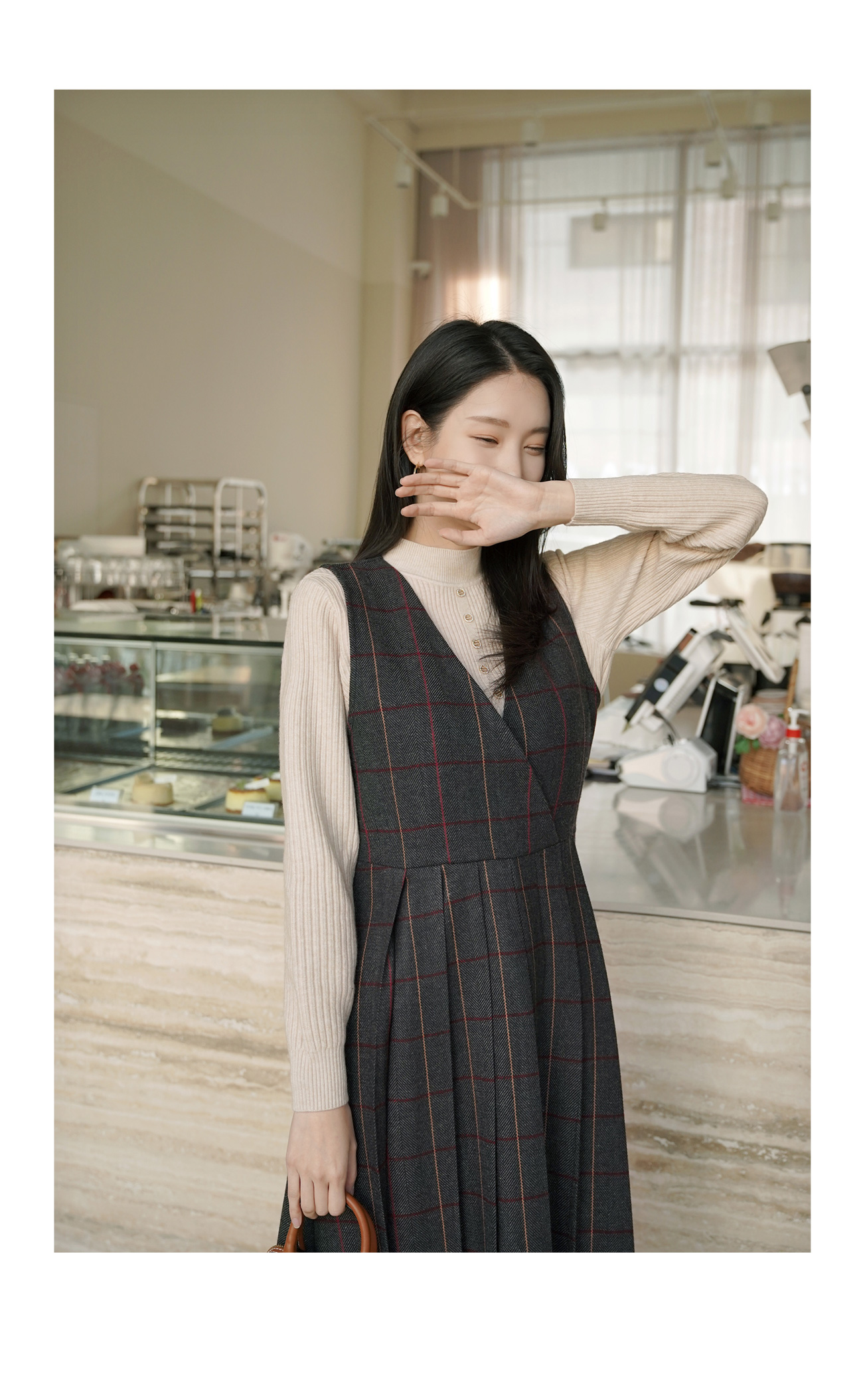 チェックヘリンボーンプリーツノースリワンピース | レディース