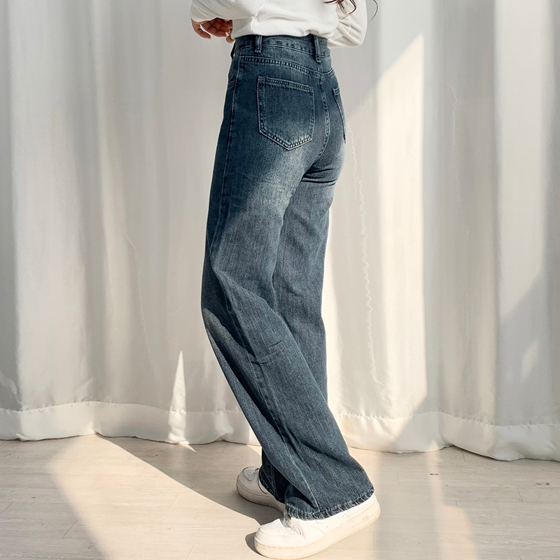 ハイウエストウォッシュワイドデニムパンツ | レディース