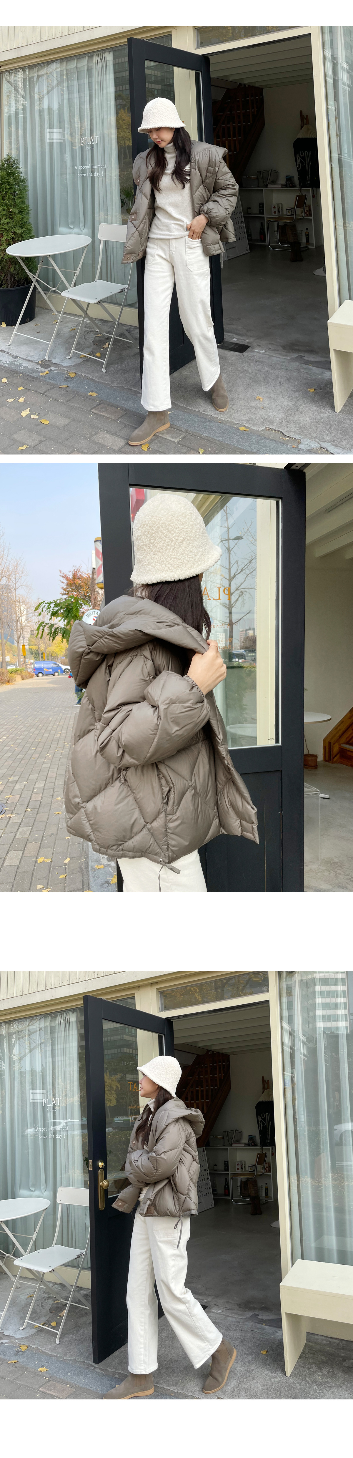 ダイヤキルティングフードダウンジャケット | レディースファッション