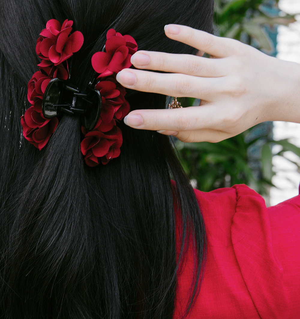 961 マーブルのフリル花ヘアゴム