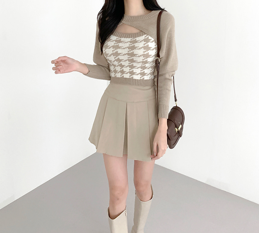千鳥格子柄ビスチェ&ショートニットSET | レディースファッション通販