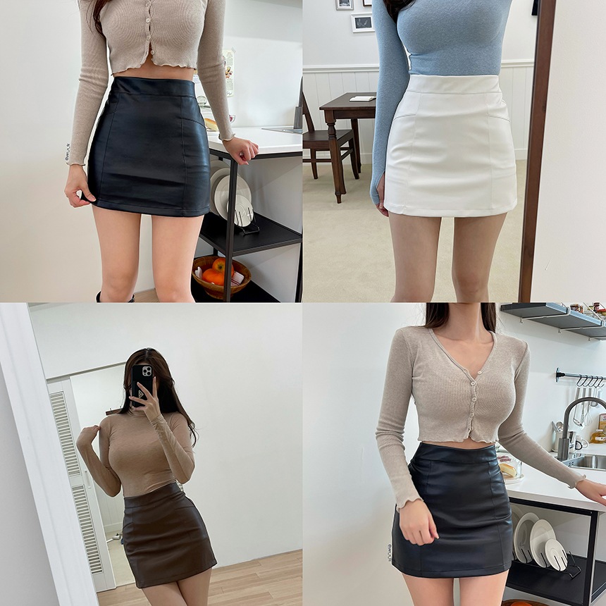 パンツ裏地レザー調タイトミニスカート | レディース