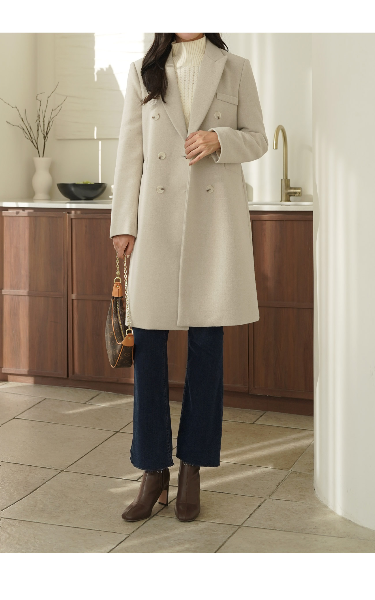 ウール混ダブルボタンロングコート | レディースファッション通販 - DHOLIC