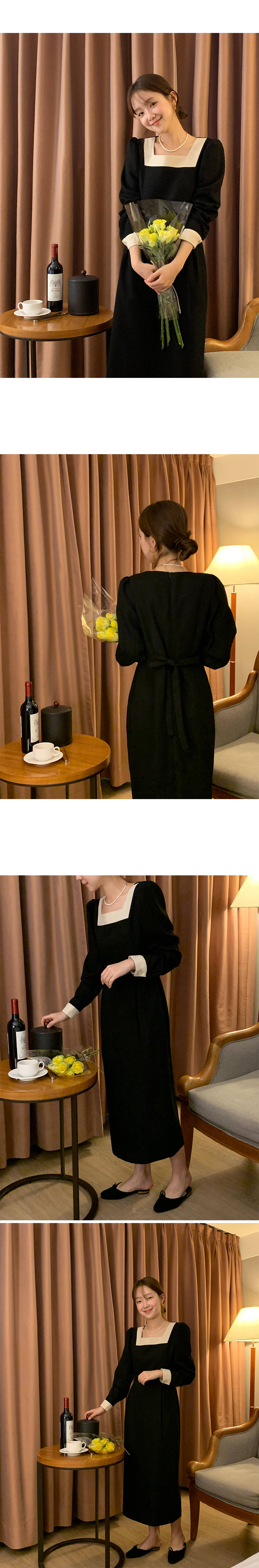 配色スクエアネックロングワンピース | レディースファッション通販