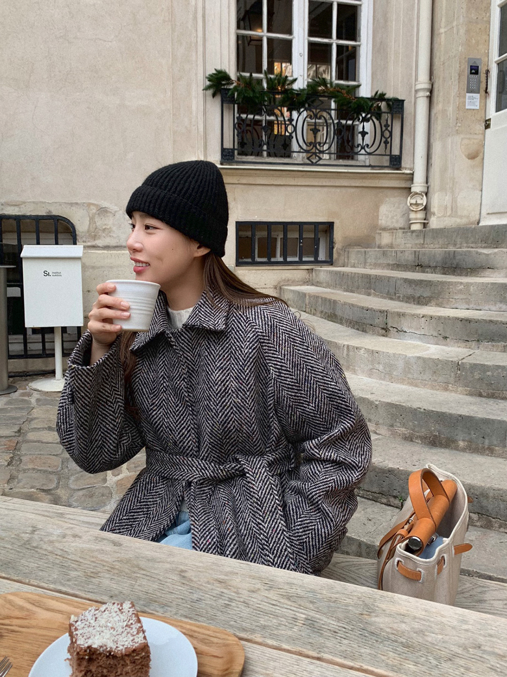 LAURENHI ストラップ付ヘリンボーンハンドメイドコート LAURENHI ストラップ付ヘリンボーンハンドメイドコート