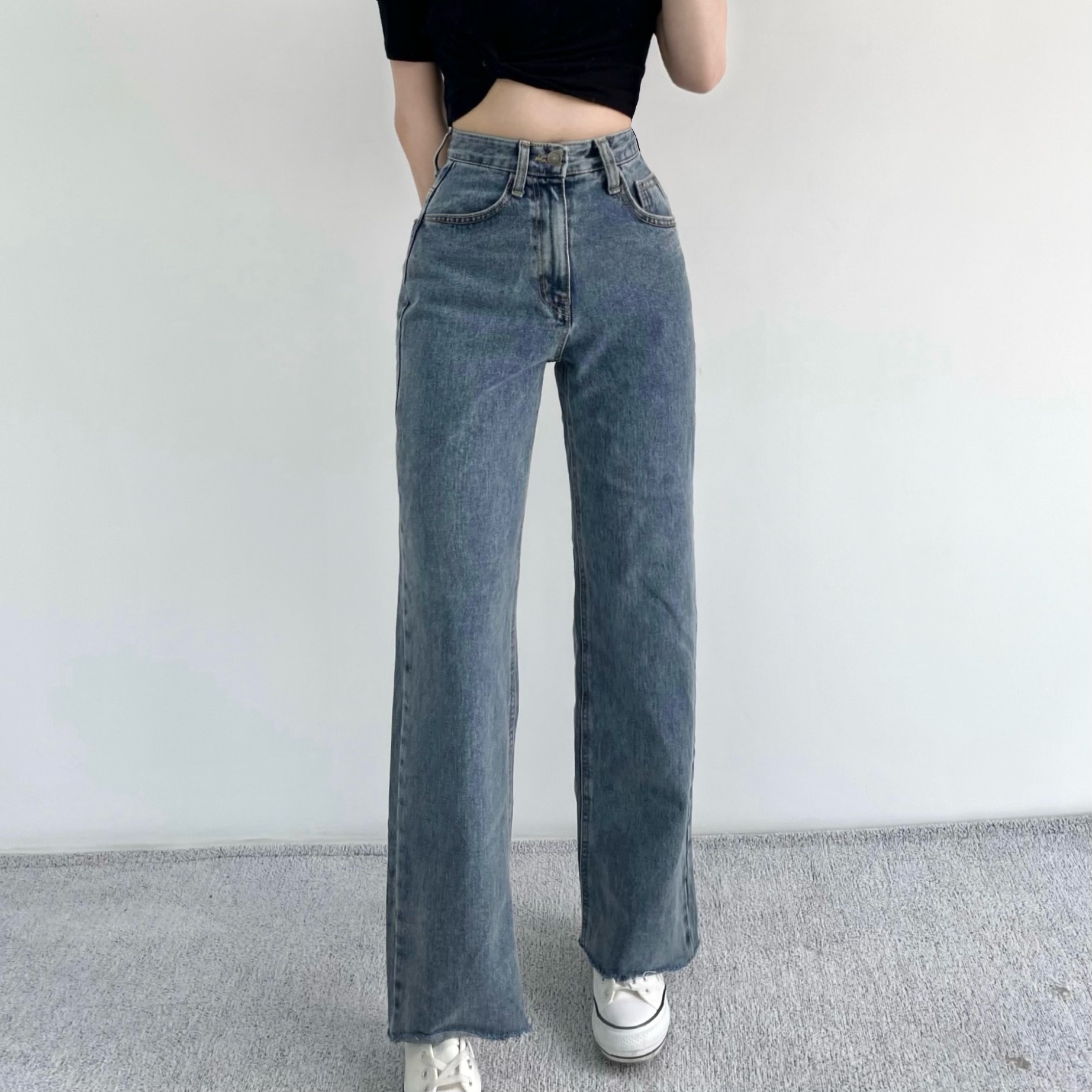 BELPER カットオフ スリットデニムパンツ