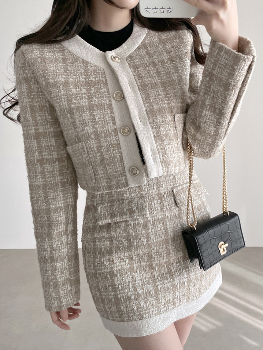 配色クロップドツイードジャケット&スカートSET | レディース