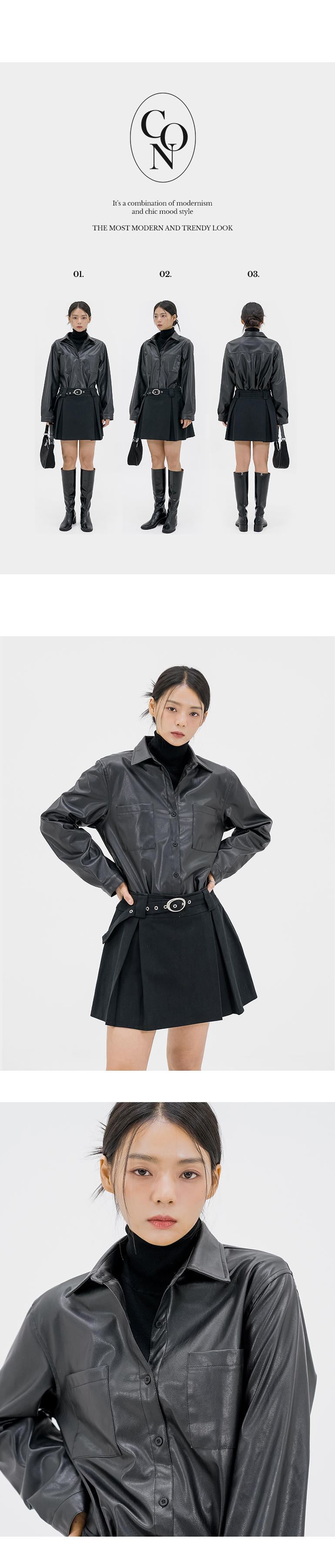 2WAY 襟付きフェイクレザージャケット フェイクレザー[品番