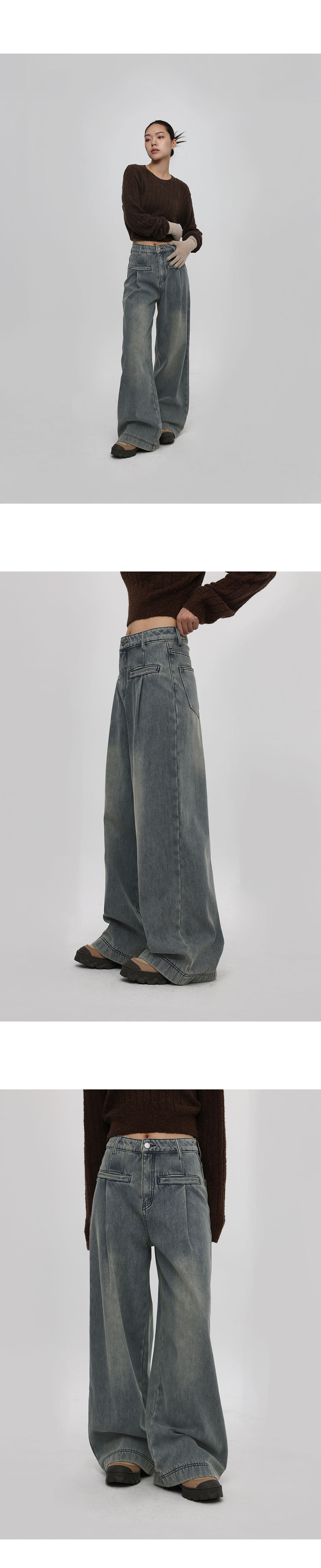 ファー裏地フェイクポケットワイドデニムパンツ | レディース