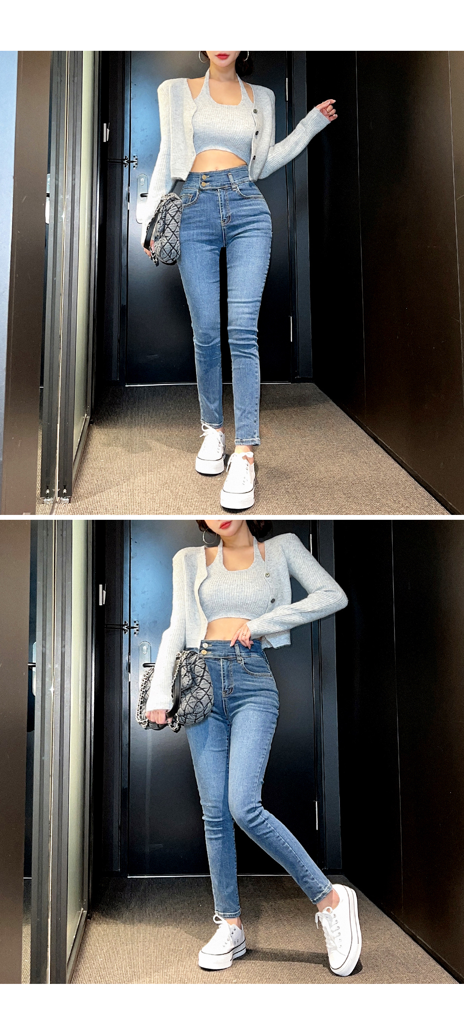 ハイウエストツーボタンスキニーデニムパンツ | レディース