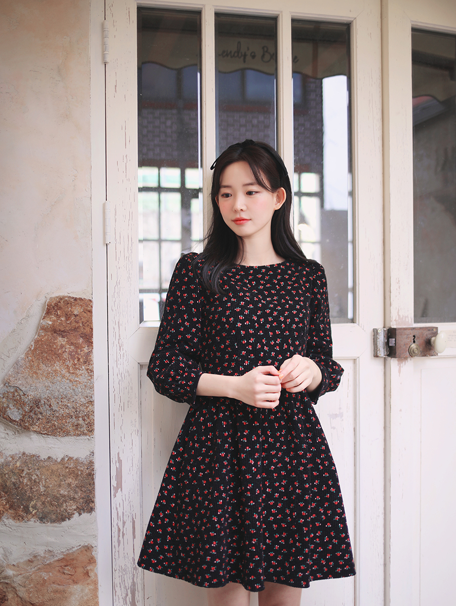 花*花様　コーデュロイ　ワンピース フラワーコーデュロイワンピース br34-117 – Q'e