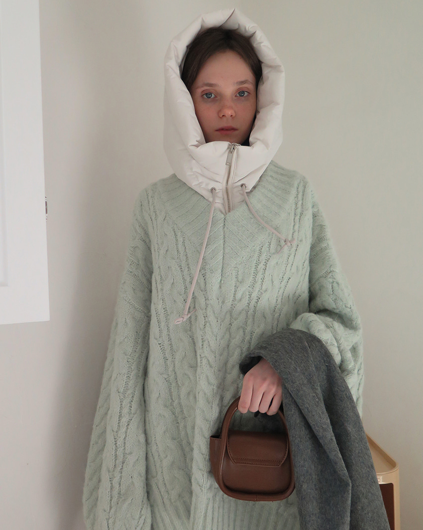 ■前にならえフード　バラクラバ　アラン模様　クリームカーキ 中綿ストラップフードバラクラバ | レディースファッション通販 - DHOLIC