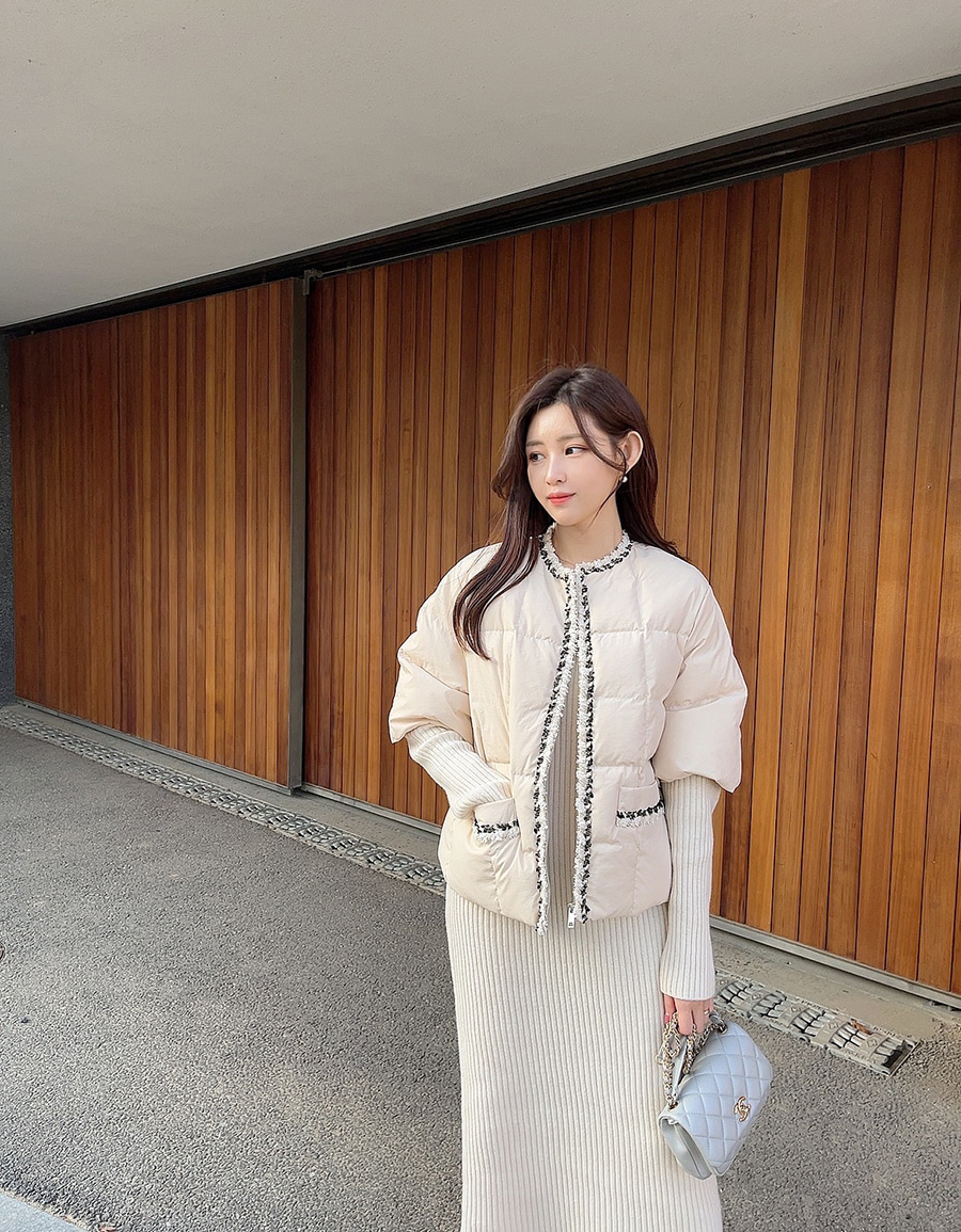 配色ライン半袖ダウンジャンパー | レディースファッション通販 - DHOLIC