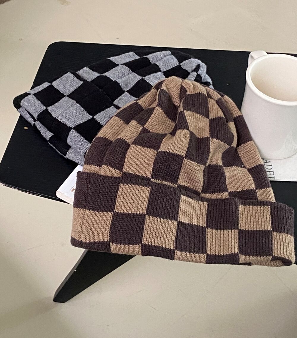 ブロックチェックニットビーニー | レディースファッション通販 - DHOLIC